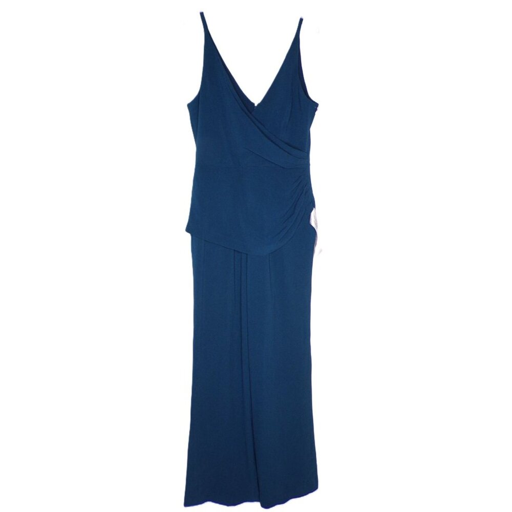 🆕 DRESS THE POPULATION Sam Ruched Jumpsuit Peacock Blue Large 10-12 - Picture 8 of 12